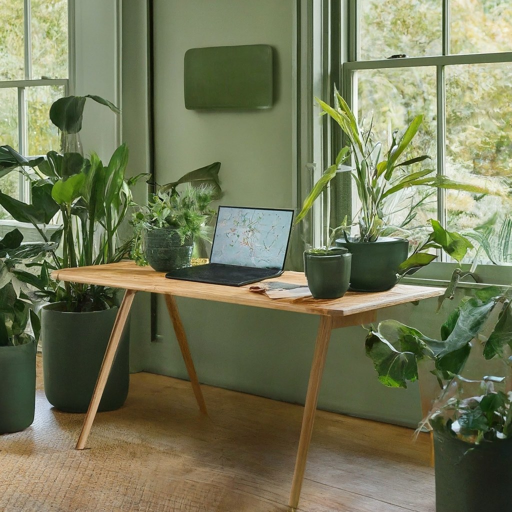 Desk in the office of an environmentally friendly sustainable bookkeeper that offers an online bookkeeping service_virtual, accurate, sustainable. Remote bookkeeper, virtual bookkeeping service. Croydon bookkeeper. Online bookkeeping service.